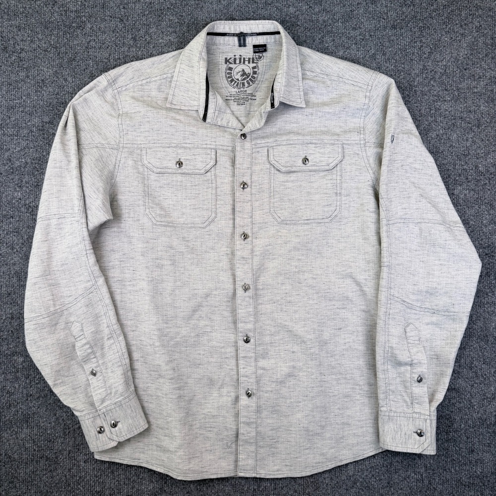 Kuhl Shiftr Shirt Mens L Gray Herringbone Long Sleeve Button Up Outdoor 7190